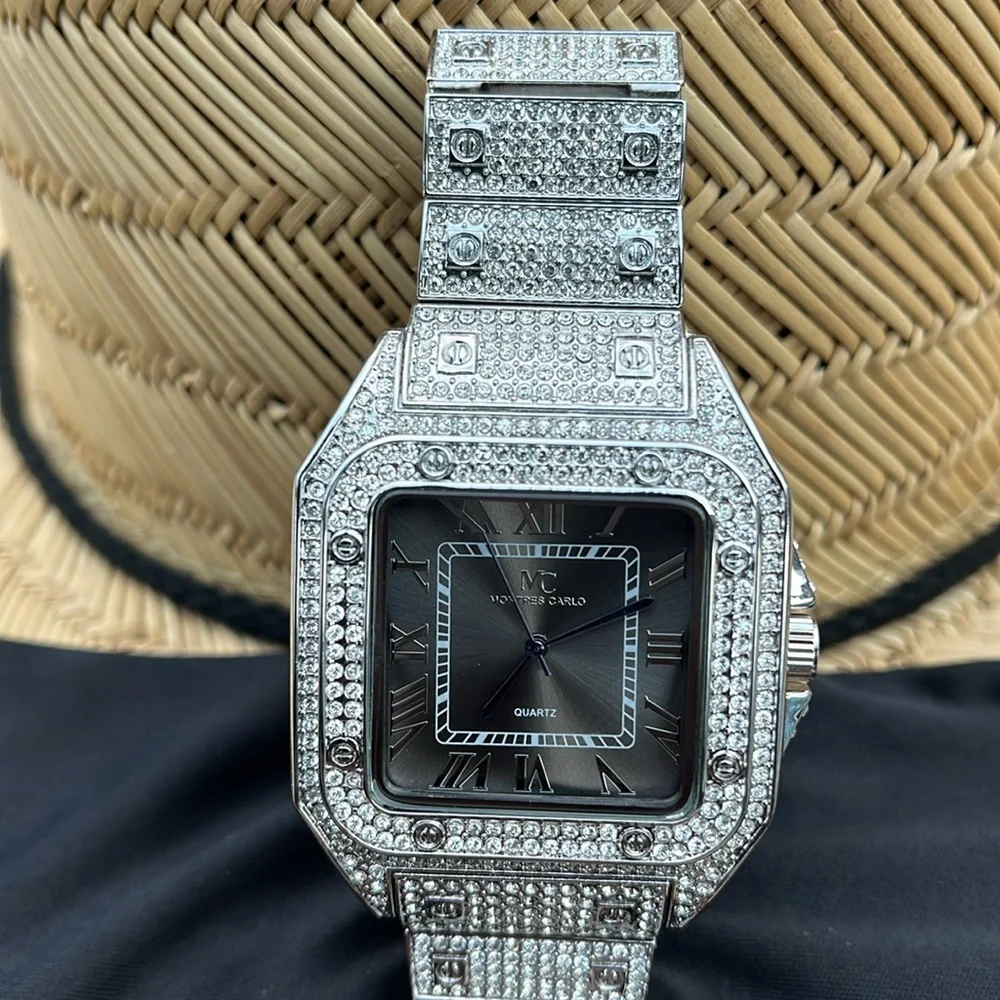 Montres Carlo quarts silver bling watch